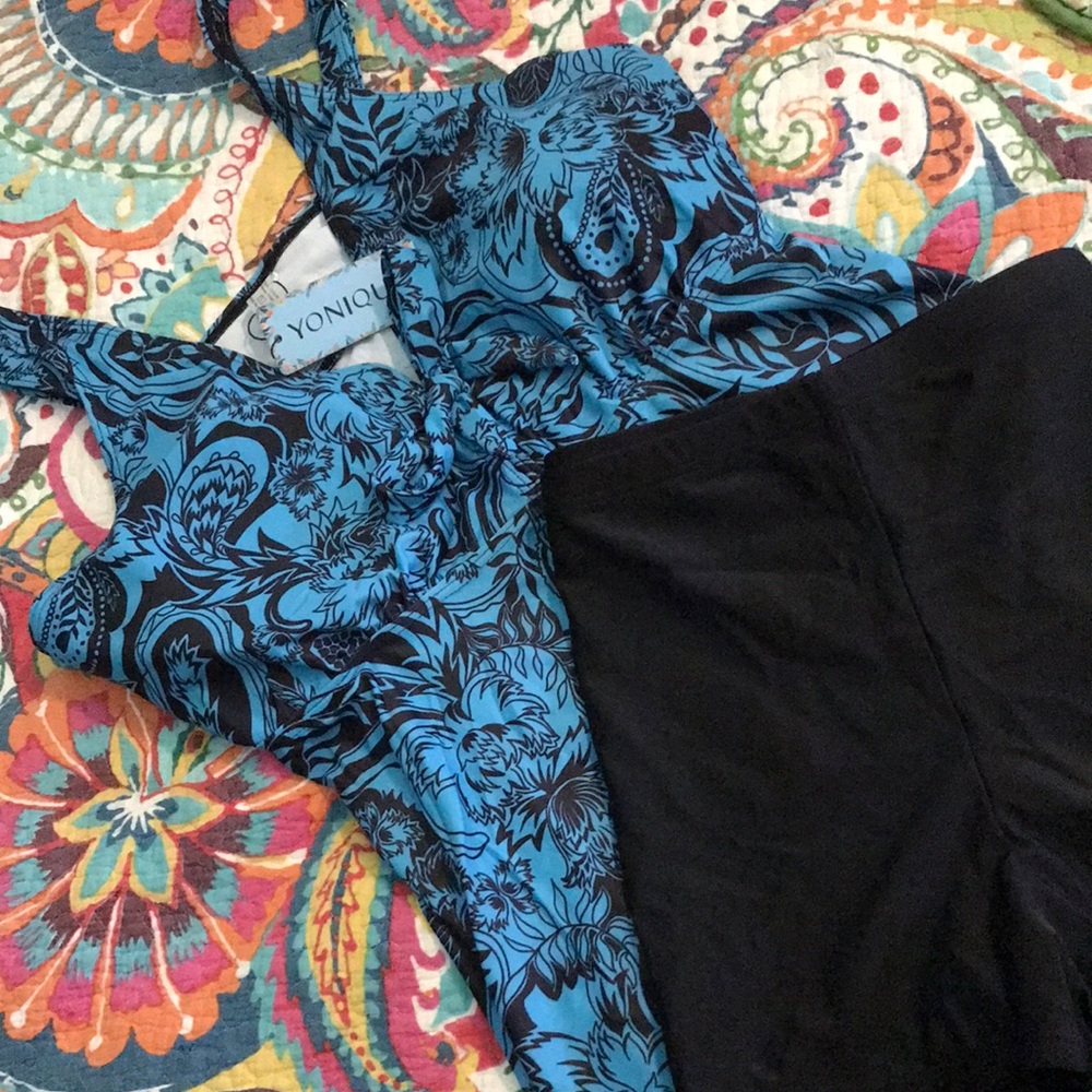 YONIQUE Blue and Black Floral Swimsuit